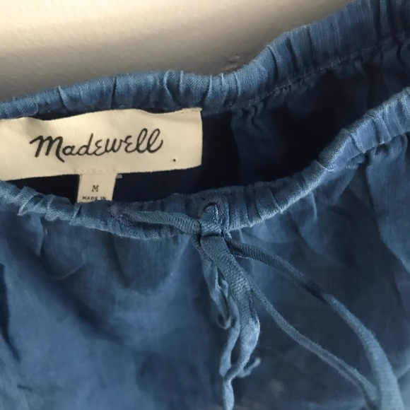 NWT Madewell Denim Off The Shoulder Blue Ruffle Sleeve Shirt Sz M - Picture 3 of 4